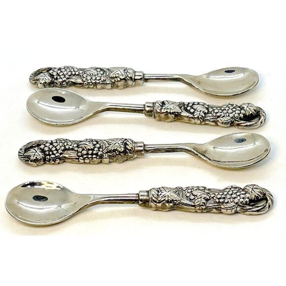 Four Stainless Steel Baby Spoons Grape & Leaf Design - Picture 2 of 12